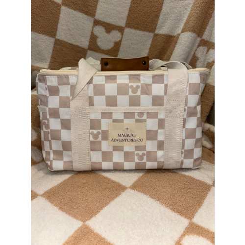 Mouse beige plaid cooler, theme park coolers, magical coolers, park coolers, custom coolers
