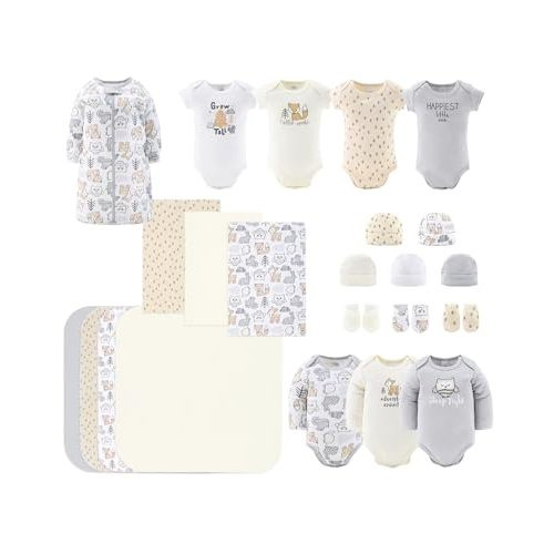 The Peanutshell Newborn Clothes & Accessories Set for Baby Boys or Girls, 23 Piece Layette Gift Set, Fits Newborn to 3 Months