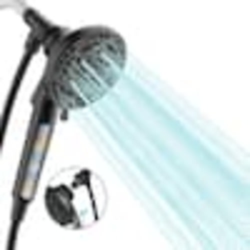 cobbe 7-Spray 4.92 in. Wall Mount Adjustable Filtered Handheld Shower Heads Removable Shower hose 1.8 GPM in Black H1A2A7FS3