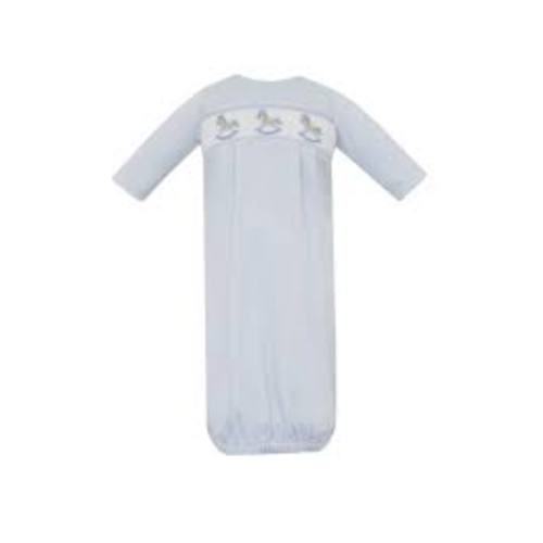 Petit Bebe Knit Light Blue Smocked Rocking Horse Gown