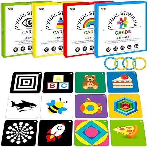 100 PCS 200 Page Black White Colorful 3D Visual Stimulation Baby Flashcard for Newborn Baby Infant Gift (, 5.5” X 5.5”)
