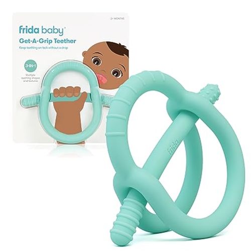 Frida Baby Get-A-Grip Teether | 100% Food-Grade Silicone Teether Toy for Baby 0-6, 12, 18 Months Infant, Reaches Front, Back, and All New Teeth Types, Easy to Hold, Never Drop, BPA-Free, PVC-Free - Vibrant Teal