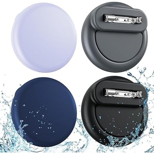 Bingcok Waterproof AirTag Holder for Kids (4 Pack), AirTag Hidden Kids Holder with Invisible Pin, Anti Lost, for Kids, Elderly, Luggage, Clothing, Backpack, Family Travel. (Black,Navy,Grey,Purple)