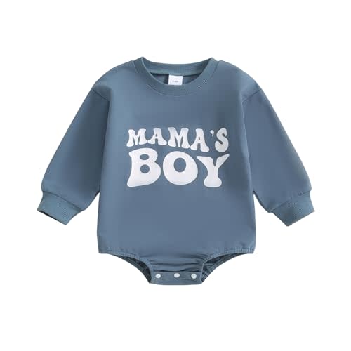 Socutebabe Fall Baby Boy Outfit Mamas Boy Baby Clothes Newborn Bubble Romper Long Sleeve Sweatshirt Coming Home Outfit