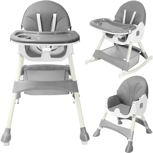 Convertible 4-in-1 Baby High Chair for Toddlers with Removable Tray, Wheels & Safety Belt (Gray)