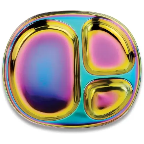 Ahimsa Stainless Steel Kids Plates - Divided Toddler Plates, Pediatrician Designed, Non Toxic Toddler Plate, BPA Free & Dishwasher Safe (Rainbow Single)