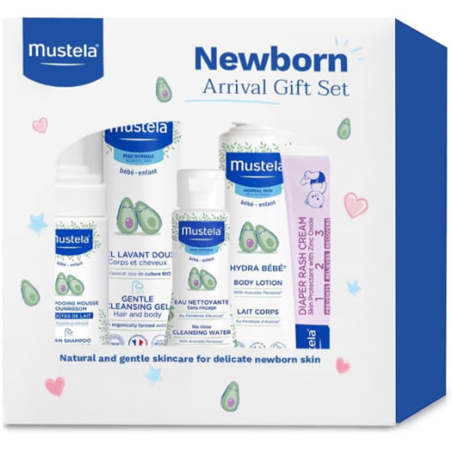 Mustela Newborn Arrival Gift Set - Baby Skincare & Bath Time Essentials - Natural & Plant Based - 5 Items Set