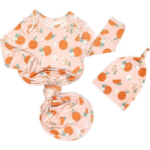 Freshly Squeezed Bamboo Gown and Hat Newborn Baby Gift Set Orange - Emerson and Friends | Maisonette