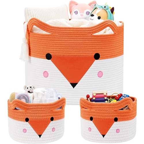 Large Baby Basket Toy Storage 3 Pack, (20"x13.8") Woven Baby Laundry Basket Blanket Basket, Stuffed Animal Storage, Baby Gift Basket Empty, Toy Basket for Kids, Dog, Cat.