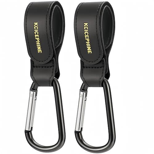 2 Pack Stroller Hooks, Stroller Straps for Diaper Bags,Adjustable Stroller Carabiner Clip,Baby Stroller Accessories for nuna,Uppababy,Bob,Hook for Bike,Scooter,Wheelchair,Walker Accessories(Black)