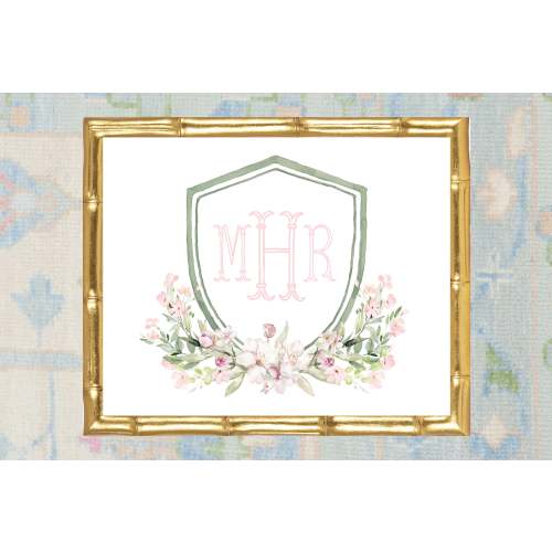 Watercolor Crest Monogram Baby Art Print / Nursery Art / Girl Art Print / Girl Nursery / Girl Watercolor Crest / Baby Shower Gift