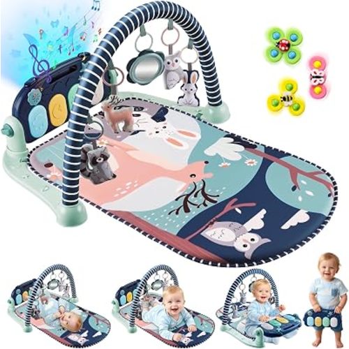 Joryuek Baby Play Mat, Tummy Time Mat with Piano Music and Lights, Baby Activity Play Gym with Sensory Development Toys, Boy and Girl Gifts for Newborn Infant Aged 0 to 3 6 9 12 Months (Navy Blue)