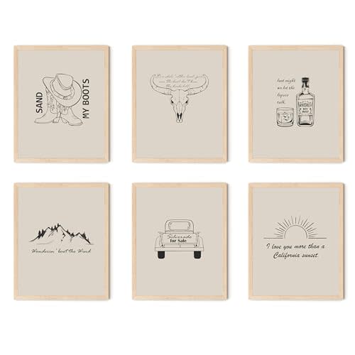 TwoDays Western Posters, Country Music Inspired Room Decor for Fans, Song Lyric Artwork Merch, Album Wall Art Prints for Bedroom. (8" X 10", Set of 6, UNFRAMED)