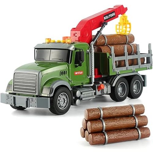 Logging Truck and 2-in-1 Tow Truck Playset with Lights & Sounds - Perfect for Boys Aged 3+, Includes Transport Trailers and Carrier Tow Truck Toys (Transporters)