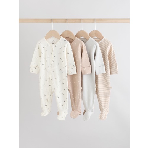 Cream 4 Pack Two Way Zip Baby Sleepsuits (0-2yrs)