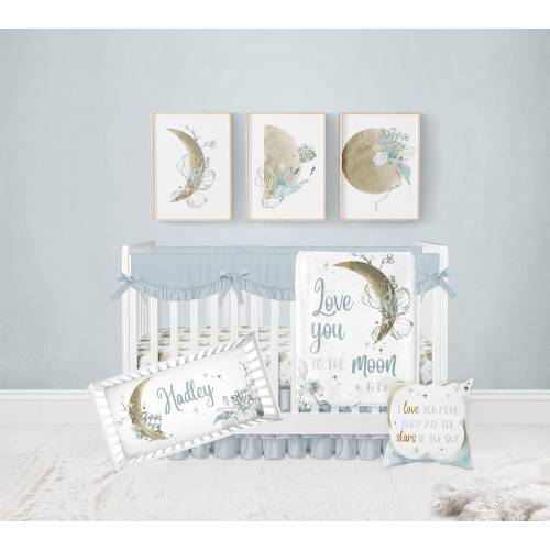 Moon Crib Bedding, Love You To The Moon and Back Baby Girl Crib Bedding Set, Moon Stars Nursery Moon and Stars Crib Bedding, Moon Crib Sheet