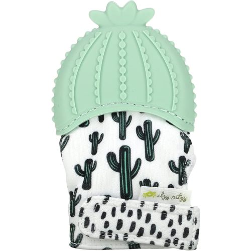 Itzy Ritzy Silicone Teething Mitt - Soothing Infant Teething Mitten with Adjustable Strap, Crinkle Sound & Textured Silicone to Soothe Sore & Swollen Gums - For Ages 3 Months & Up (Cactus)
