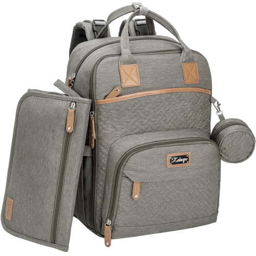 Kabaqoo Large Baby Diaper Backpack, Multifunction Waterproof Mom Bag with Changing Pad, Gray