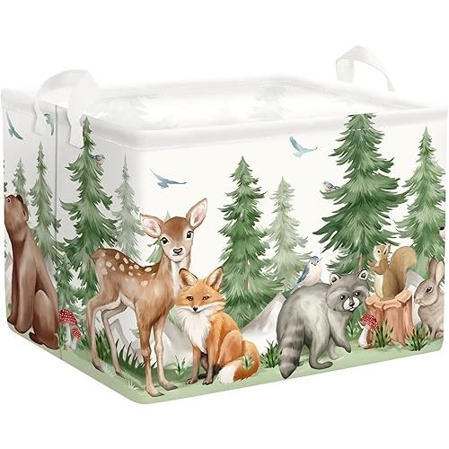 Forest Animals Baby Laundry Hamper Collapsible Clothes Kids Storage Basket Bear Fox Large Boys Girls Gift Toy Box Bin for Nursery, Deer, 36L