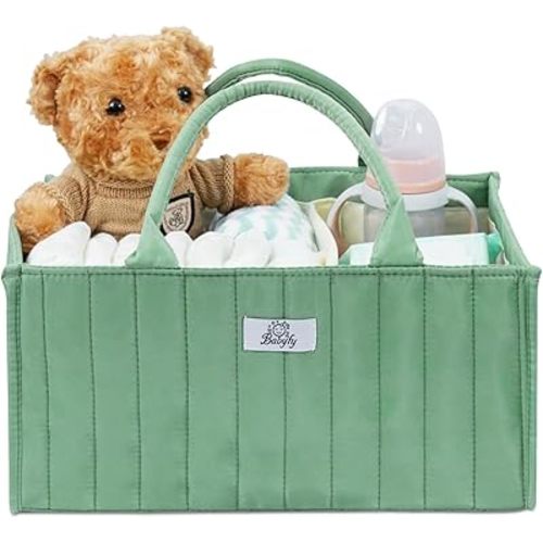 Car Organizer, Stylish Nursery Storage Basket for Newborn Essentials. Perfect Baby Shower Set, Fitting Seamlessly into Diaper Stations and must-have for parenting journey (Sage Green)
