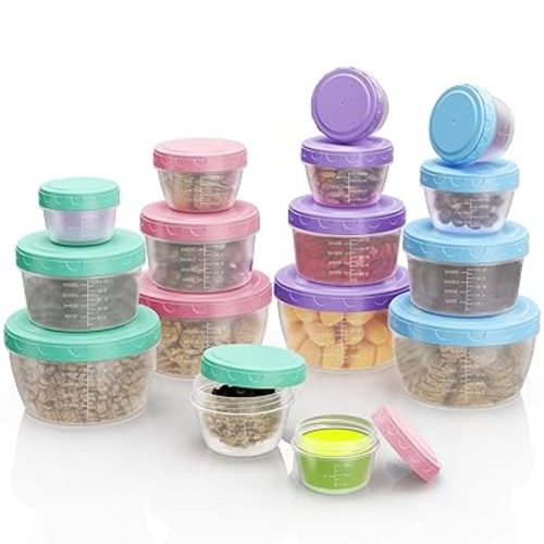 16-Pack Food Storage Containers with Lids - BPA-Free Salad Dressing Container to Go, Reusable Small Leakproof Plastic Containers for Meal Prep, Freezer, Microwave & Dishwasher Safe (16)