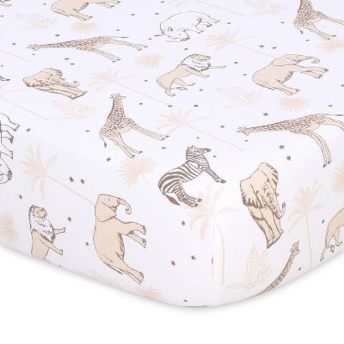 The Peanutshell Caramel Safari Organic Cotton Jersey 4 Pack Fitted Crib Sheets