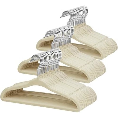 ManGotree 11" Baby Velvet Hangers, Non-Slip Kids Coat Hangers with 360° Swivel Hook, Ultra-Thin Felt Children's Hanger for Infant & Toddler Clothes, 66 Pack (Beige)