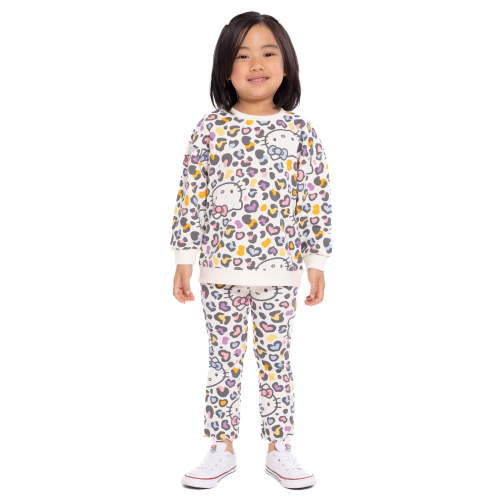 Hello Kitty Toddler Girls Long Sleeve Allover Print Sweatshirt and Matching Flare Leggings Set, 2-Piece, Sizes 12M-5T