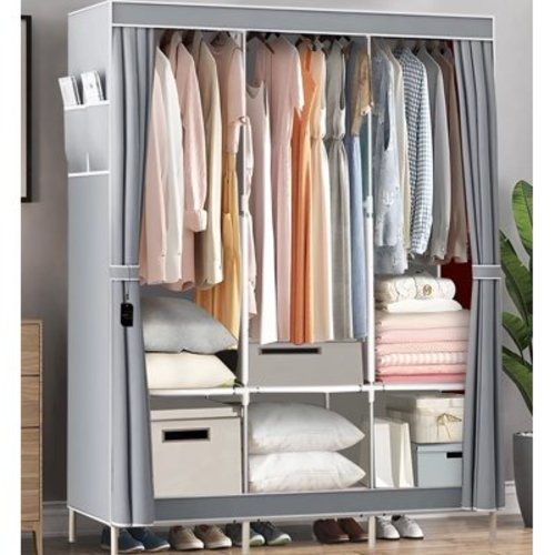 Harigal 67'' Dustproof Closet Wardrobe with Shelves, Portable Clothes Organizer with Cover, Closet Storage for Bedroom, Gray