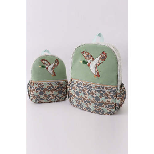 Green camouflage duck applique boy backpack