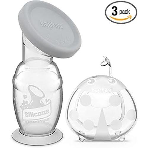 haakaa 150ml Manual Breast Pump with Leakproof Silicone Lid and 75ml Wearable Ladybug Breast Milk Collector Combo New Breastfeeding Gift