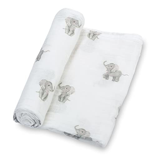 LollyBanks Swaddle Blanket | 100% Muslin Cotton | Gender Neutral Newborn and Baby Nursery Essentials for Girls and Boys, Registry | Baby Elephant Print