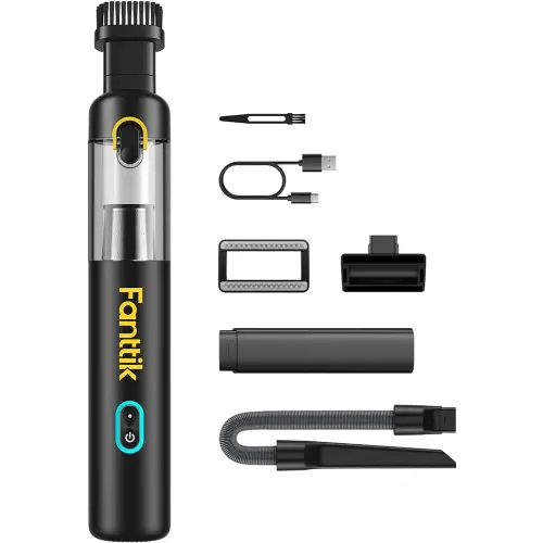 Fanttik Slim V8 Mate Cordless Car Vacuum Suction Power 12000Pa, Portable Mini Vacuum with Flexible Hose and Pet Brush, Type-C Charge, Portable for Car, Office Desk, Keyboards, Black