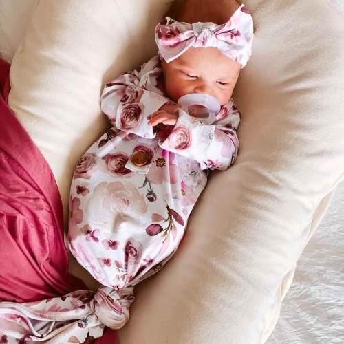 Rosie's Rose Garden Newborn Baby Knot Gown & Hat Set
