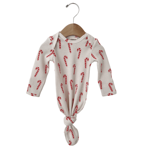 NB Organic Waffle Knotted Gown, Candy Cane