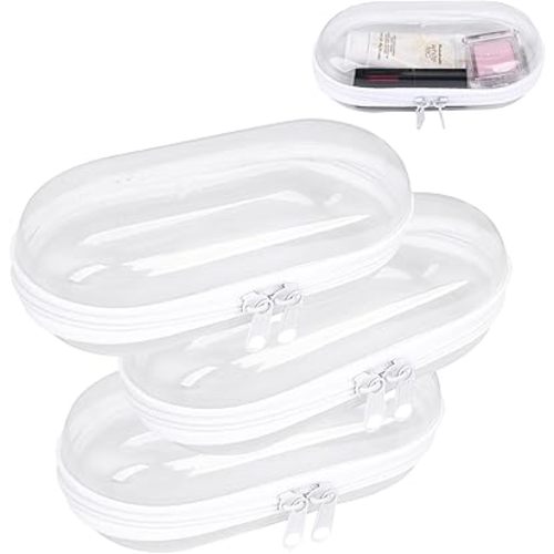 Clear Hard Plastic Zipper Case,Transparent Double Zippers Hard Pouch with 3pcs,Portable Travel Organizer Bin for Toy Storage