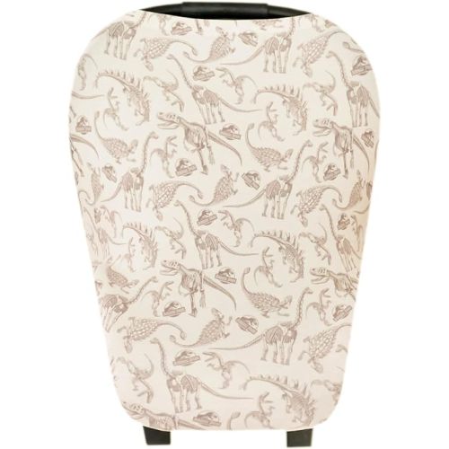 Copper Pearl Baby Car Seat Cover Canopy and Nursing Cover Multi-Use Stretchy 5 in 1 Gift 'Jurassic Park Fossils' - One Size
