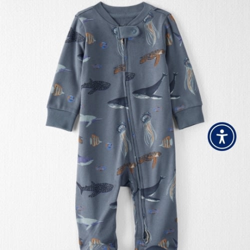 Baby Organic Cotton Sleep & Play Pajamas - Style,Deep Blue Sea Print
