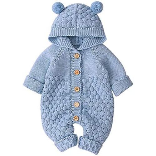 OBEEII Baby Girl Boy Sweater Romper Knitted Overall Hooded Jumpsuit Cute Warm Clothes