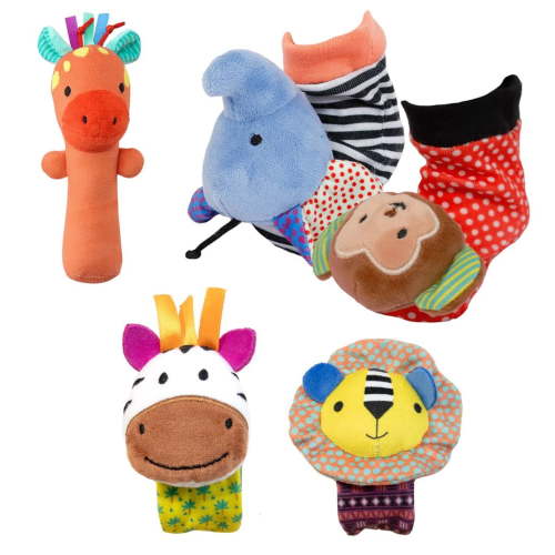 The Peanutshell Safari 5-Pc Wrist & Sock Baby Rattle Set Baby Toys Baby Shower Gifts