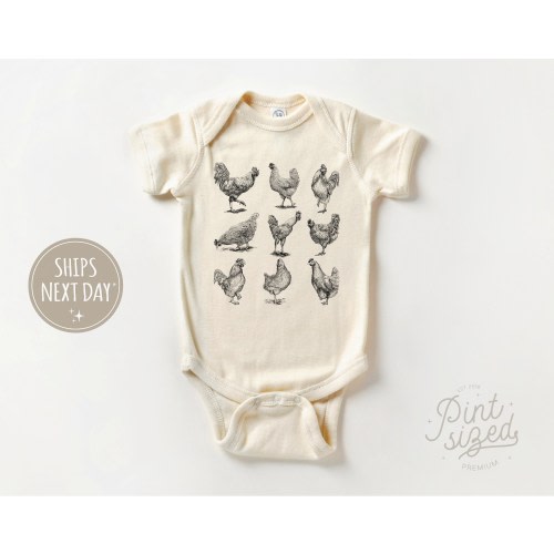 Chicken Breeds Country Baby Onesie® - Farm Bodysuit - Cute Farm Animal Natural Onesie®- Farm Life Onesie