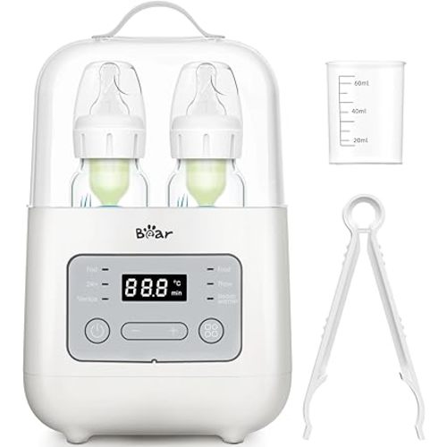 Bear Bottle Warmer, Baby Double Bottles Heater Breastmilk Food Warmer for New Born Twins, with Temp Control 24H Water Bath Warming, Fast Heating Steaming Thaw Multifunctional