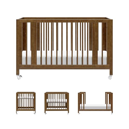 babyletto Rolli 9-in-1 Convertible Baby Crib w/Wheels - Includes Conversion Kits for Bassinet, Standard Crib, Toddler Bed, Daybed & Junior Bed - GREENGUARD Gold - 3 Adjustable Heights, Natural Walnut