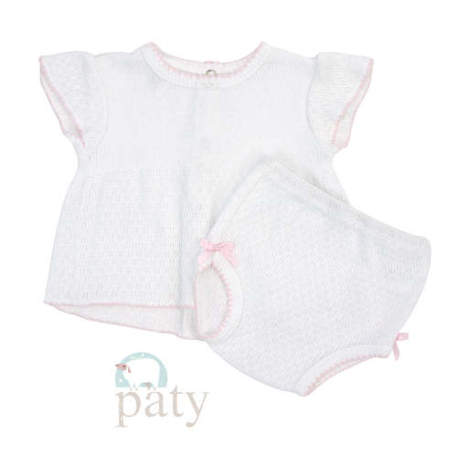Paty Knit, Flutter Sleeve Diaper Set with Bows #131