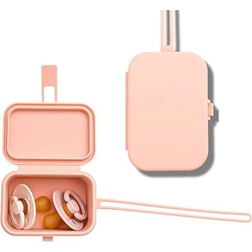 Baby's Aid Silicone Pacifier Case, No Open Slot with Patented Closure, Dishwasher Safe, Attaches to Diaper Bag or Stroller, Holds 2 Pacifiers, (Blush)