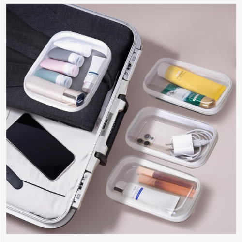 4 pcs Clear Zipper Pouches,Hard Shell Zipper Case, Toiletry Bag for Travel, CLear Diaper Bag, Toiletry Pouch, Travel Organizer, Clear Cosmetic Bag,Toy Storage Bins (M+3S)