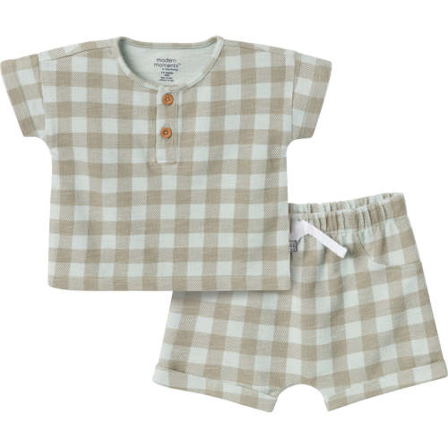 2-Piece Baby Boys Light Sky Gingham Henley Shirt and Shorts Set – Gerber Childrenswear