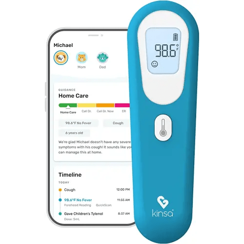 Kinsa QuickScan Smart Thermometer - No-Touch, Contactless Digital Forehead Thermometer for Babies, Kids, Adults - Works with a Smartphone App to Track Family Health & Offer Symptom Advice