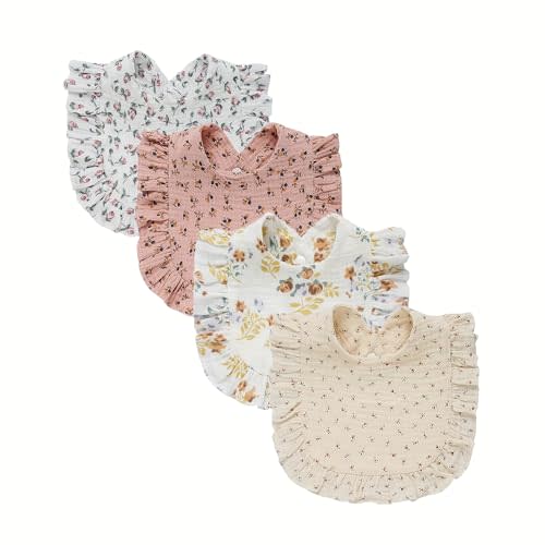 LULLASONG 4 Pack Solid Muslin Baby Bibs Baby Bandana Drool Bibs Absorbent Cotton Bibs For Unisex Boys Girls