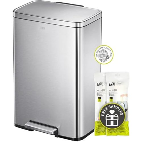 EKO Madison Brushed Stainless 50 Liter/13.2 Gallon Step Trash Can with Inner Liner - Fingerprint Resistant Finish